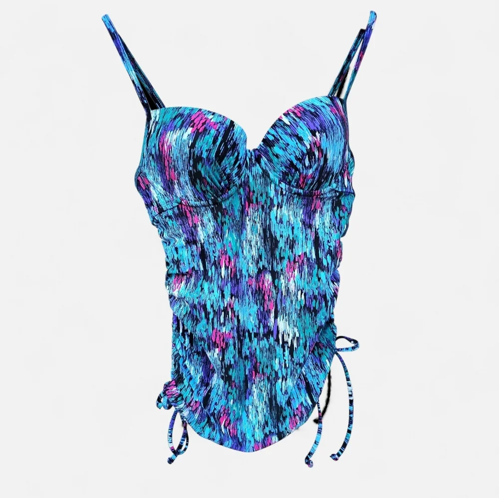 Assets By Spanx Blue and Pink Abstract Tankini Top Sara Lively Collab Size S - Picture 1 of 8
